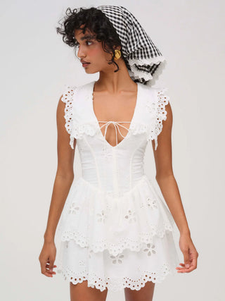 For Love & Lemons Women's Daisy Eyelet Tiered Cotton Fit & Flare Minidress - White